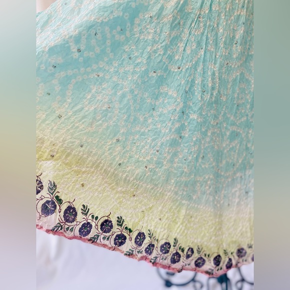 Alka Vora Rare Boho Festival Long Crinkle Silk Skirt w/ beaded details sz M - Picture 14 of 14